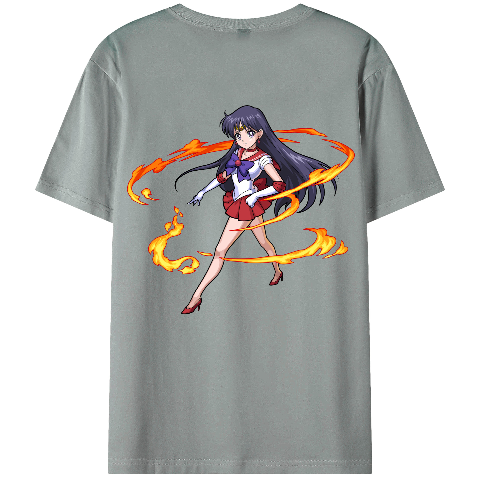 （画像用） 美少女戦士セーラームーン 火野レイ ひの レイ Sailor Moon Hino Rei （セーラーマーズ,Sailor Mars） 綿100％ メンズ半袖Tシャツ（バックプリント） 通気性